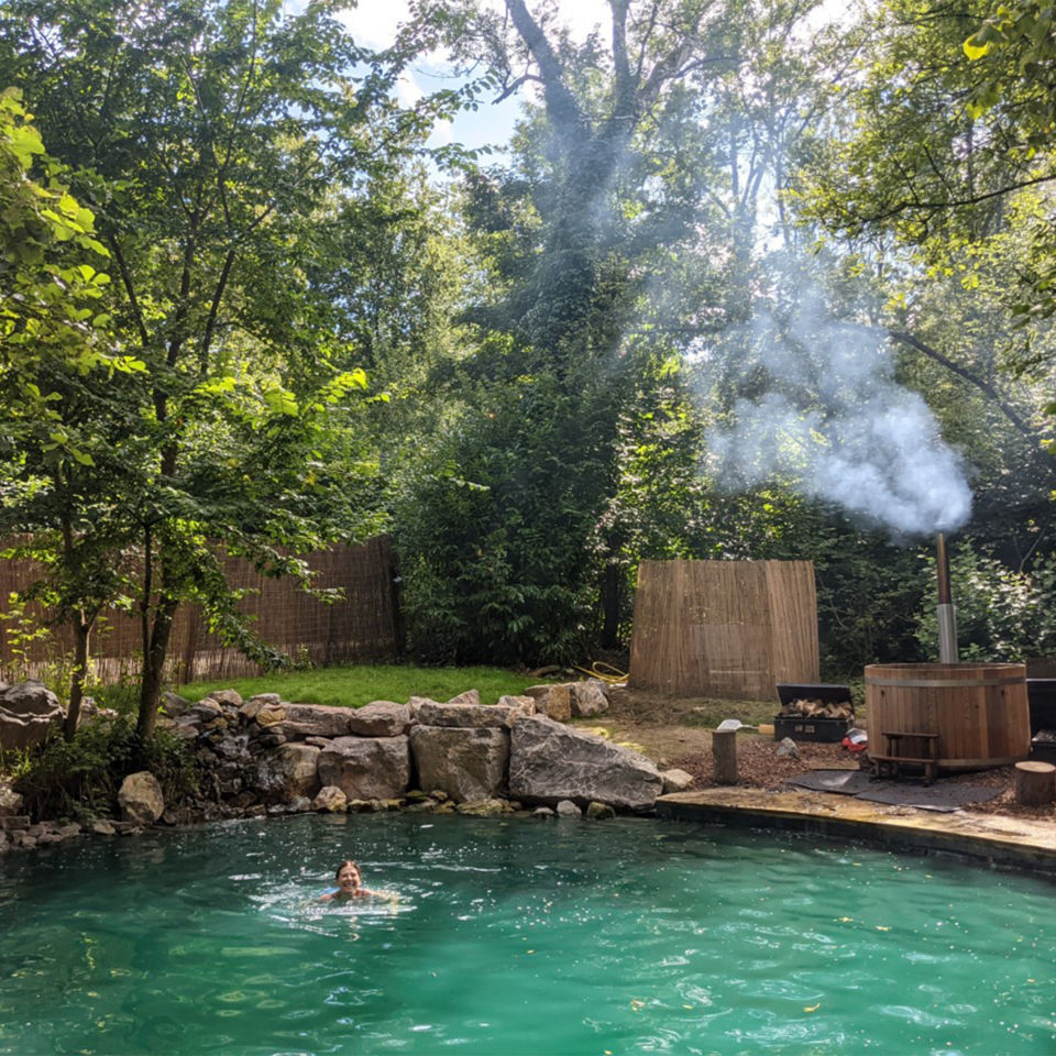 Amanda takes a dip in the wild-swimming pool