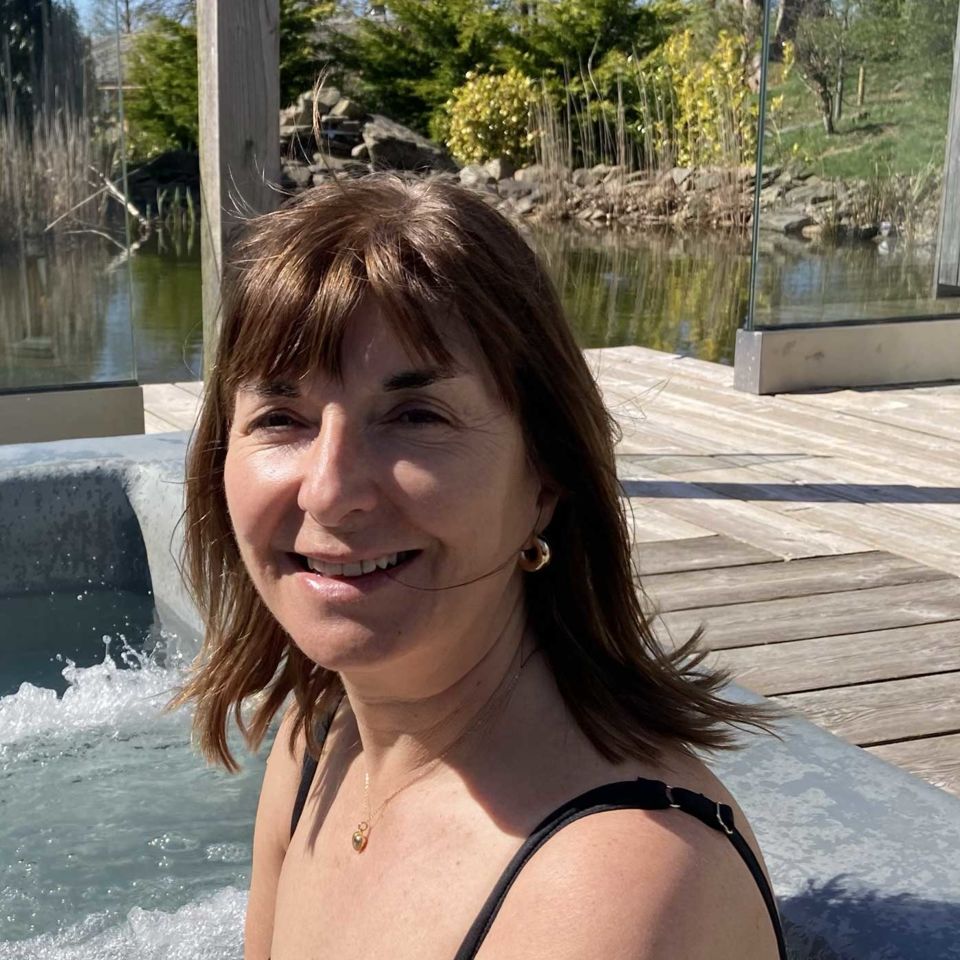 Helena enjoying the Spa Lodge with private hot tub
