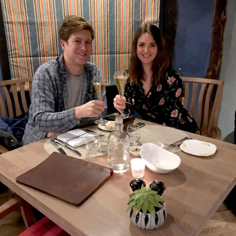 Corrie and partner Jamie at dinner