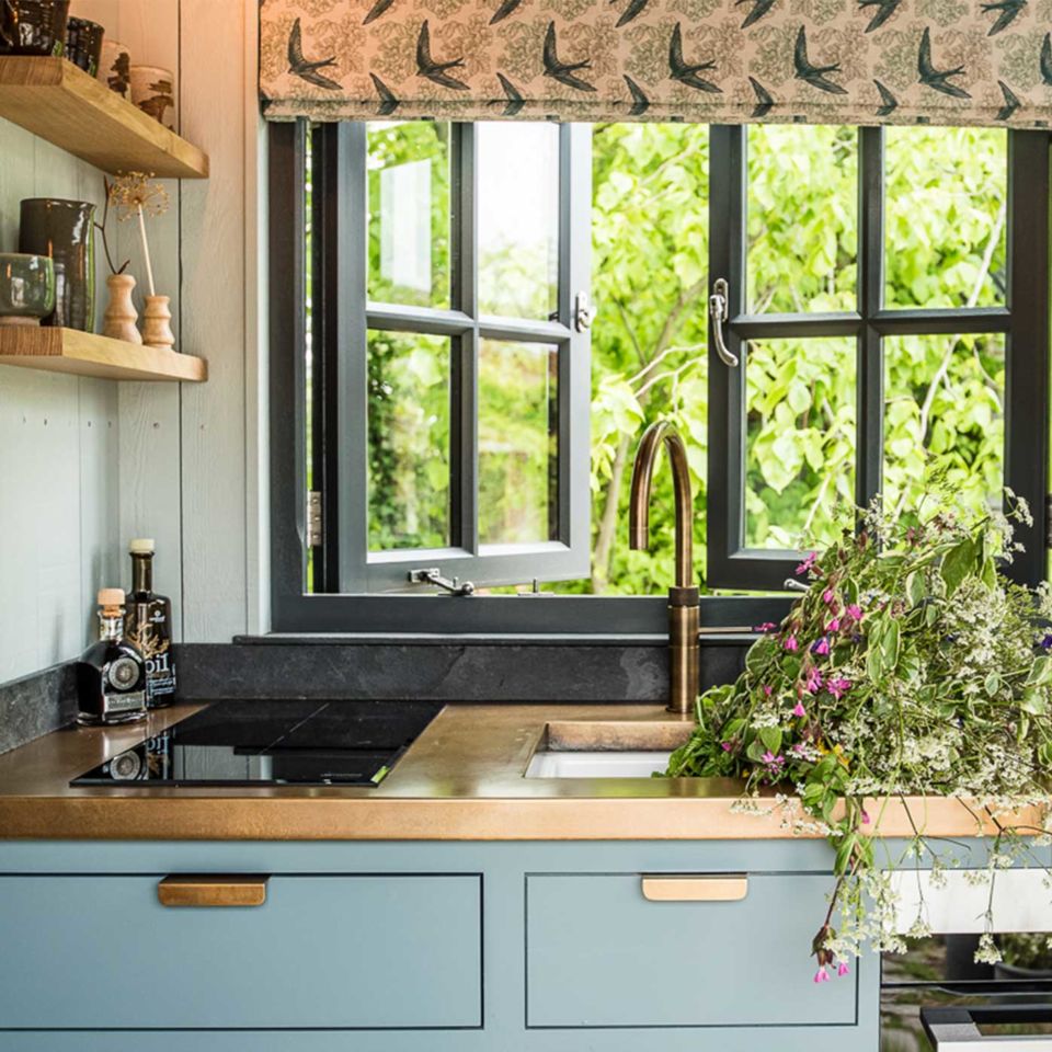 Shaker-style designs in the hut’s kitchenette. Image: Rachel Bragg