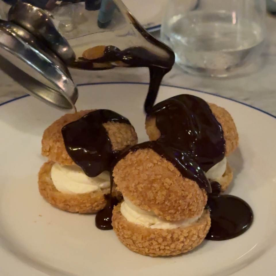 Profiteroles with chocolate coffee sauce