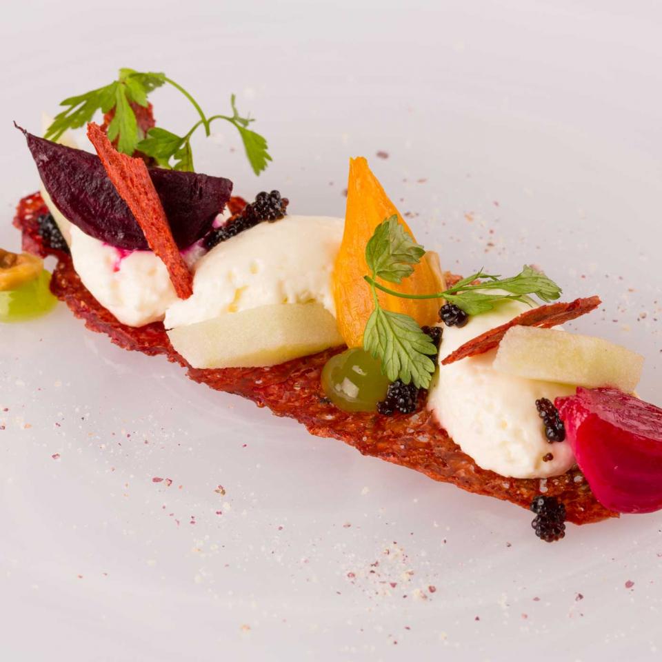 Goats' cheese and rose mousse