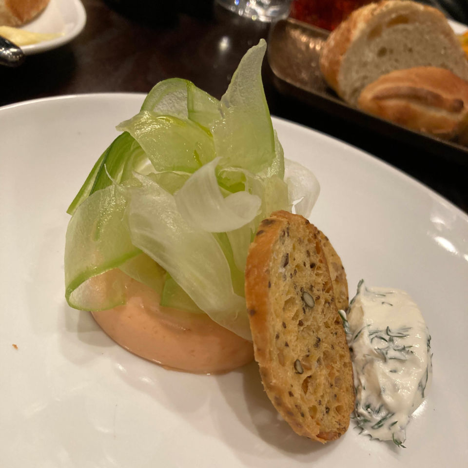 Smoked salmon mousse with cucumber ribbons