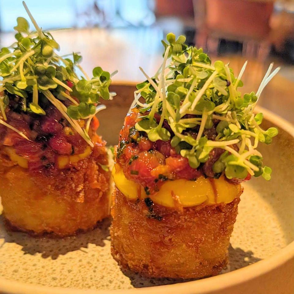 Aged beef tartar crispy hash browns