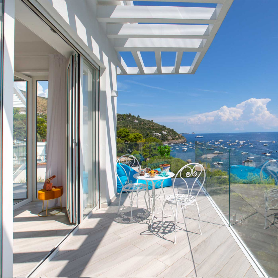 A terrace with a view at Villa Delfina