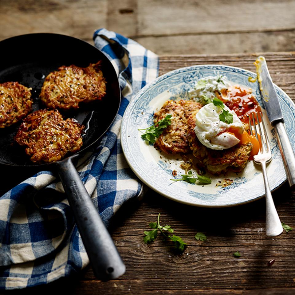 Indian-spiced celeriac rosti with herb yogurt