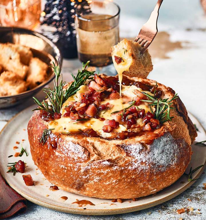 Baked Camembert with bourbon and brown sugar bacon