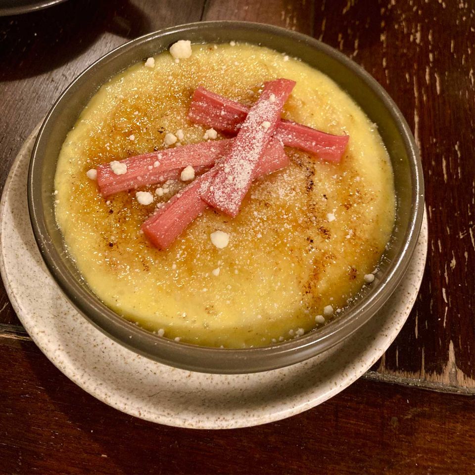 Caramelised rhubarb rice pudding from the Castle Inn
